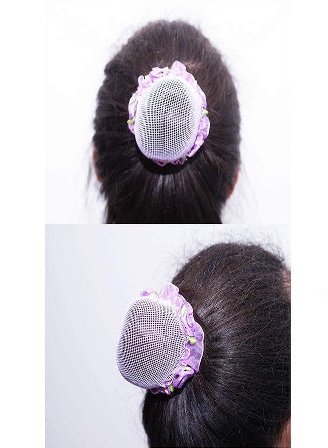 VANTOBEST 5PCS Colored Hair Nets Hair Snood Flower Edge Elastic Band Bun Cover Hair Snood Hairball Net with Colored Flowers for Ballet Dancer Skating Performance Dancers Hair Accessories - Image 5